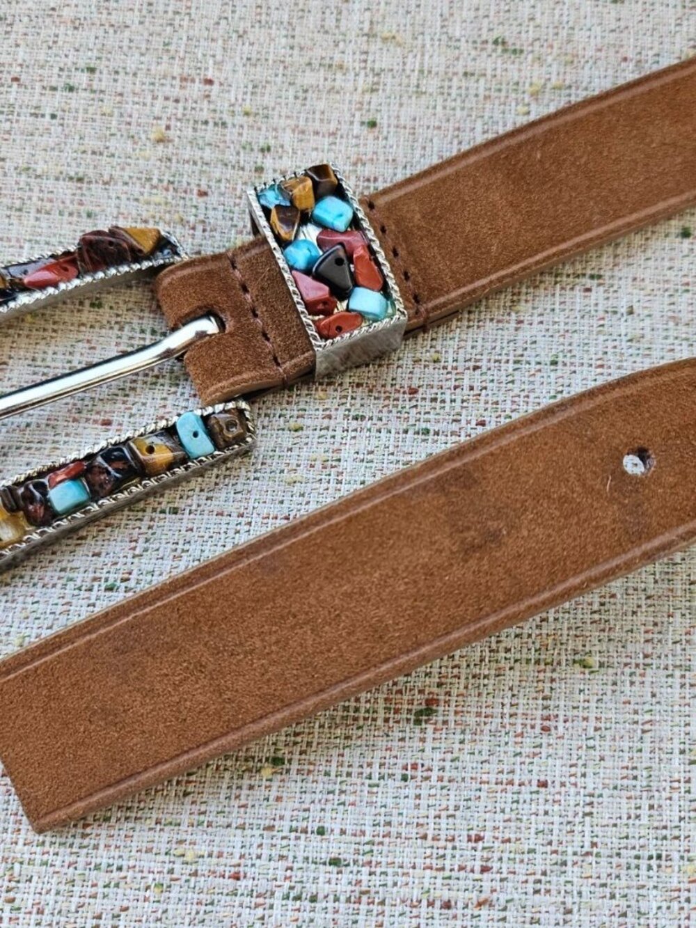 Vintage Nine West Belt Genuine Leather Brown Suede Waistband Size Large - Picture 6 of 14